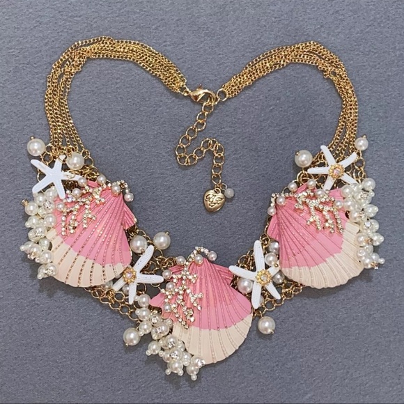 Betsey Johnson Mermaid Ombre Seashell & Pearl Statement Necklace New - Picture 3 of 11